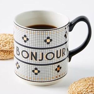 Anthropologie Bistro Tile Bonjour Mug New In Box